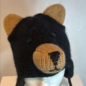 De Lux Black and Brown Bear-Inspired Hat with Ear Flaps adult